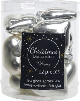 12 Glazen hartjes 40 mm zilver