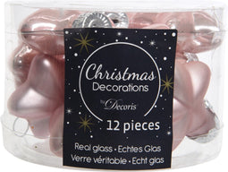 12 Glazen sterren 40 mm poeder roze