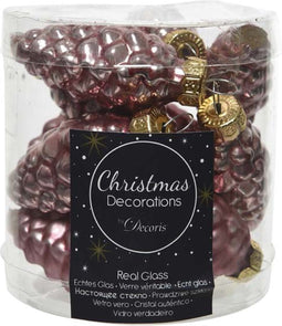 12 stuks glazen dennenappels, 4 cm fluweelroze