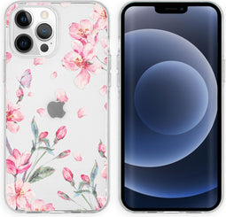 iMoshion Hoesje Geschikt voor iPhone 13 Pro Hoesje Siliconen - iMoshion Design hoesje - Roze / Transparant / Blossom Watercolor