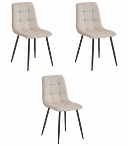 Set van 3 Eetkamerstoelen KARA Beige – Velvet Bekleding, Ergonomisch Design, Zwarte Metalen Poten, Comfortabele Zitting, Max. 120 kg