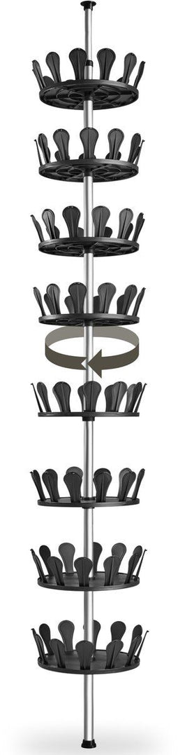 tectake® Schoenencarrousel - Draaibaar schoenenrek voor 96 schoenen - Klemmechanisme vloer-plafond - Hoogte max. 300cm