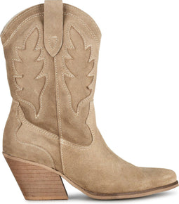 PS Poelman LOLA - Dames Western Enkellaarzen - Suède - Beige Bruin - Maat 37
