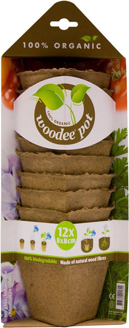 12x stuks Houtvezel kweekpotjes/stekpotjes 8 x 7 cm - Kweekbak accessoires - Turfpotjes moestuin artikelen