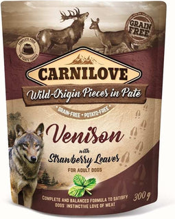 12x300 gr Carnilove dog pouch hert / aardbeienblad hondenvoer