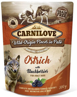 12x300 gr Carnilove dog pouch struisvogel / bramen hondenvoer