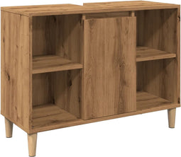 vidaXL - Badkamerkast - 80x33x60 - cm - bewerkt - hout - artisanaal - eikenkleur