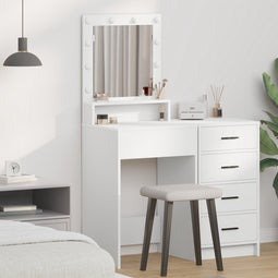 vidaXL - Witte - Make-uptafel - met - LED-verlichting, - 50x41x135 - cm
