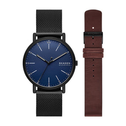 Skagen SIGNATUR - Heren Horloge geschenkset - 40 mm - Zwart/Blauw/Bruin