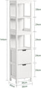 SoBuy FRG126-W - Hoge Badkamerkast - 3 Planken & 2 Lades - Wit - 30x30x144cm