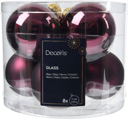 Kerstbal glas d7 cm donker mauve 8st