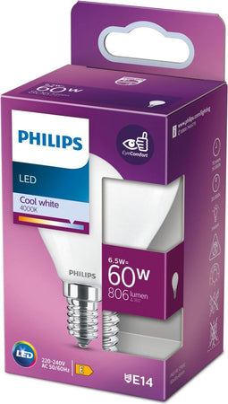 Philips LED lamp E14 Lichtbron - Koel wit - 6,5W = 60W - Ø 45 mm - 1 stuk