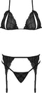 Magic Silk - Peek-a-Boo Beha, Jarretel en G-String Set - L/XL - Zwart