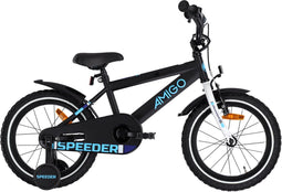 AMIGO Speeder Jongensfiets 16 Inch - Kinderfiets voor 4 tot 6 Jaar - 100-115 cm - Zwart/Blauw