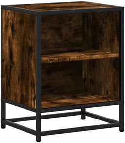 vidaXL - Nachtkastje - 40x31x50 - cm - bewerkt - hout - en - metaal - gerookt - eiken