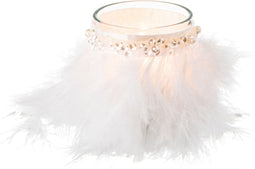 J-Line theelichthouder Veren - glas - wit/transparant - small - 3 stuks