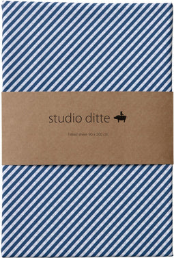 Studio Ditte Streepjes Hoeslaken - 90 x 200 cm - Nachtblauw