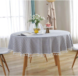 150 cm Ronde Tafelkleed - Stijlvol Gestreept Katoenen Linnen - Multifunctioneel & Duurzaam