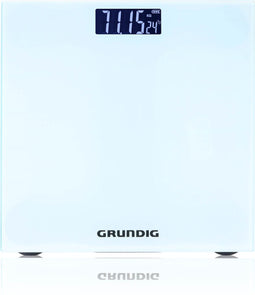 Grundig Digitale Personen Weegschaal - Weegschaal tot 180kg - Personenweegschaal meet in kg/lb - Precisieweegschaal tot 500gr Nauwkeurig - met Digitaal Display - Wit - Glas