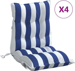 vidaXL - Stoelkussens - 4 - st - lage - rug - gestreept - oxford - stof - wit - en - blauw