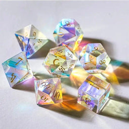 HOT Games - Dobbelst.Set Glas - 7-delige set D4/D6/D8/D10/D10-00/D12/D20 - Regenboog
