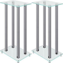 vidaXL - Luidsprekerstandaards - 2 - st - 4 - pijlers - gehard - glas - zilverkleurig