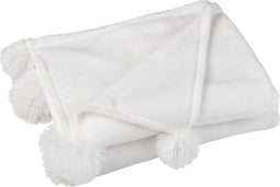 J-Line Plaid Pompom - fleece deken - polyester - wit - 170 x 130 cm - woonaccessoires