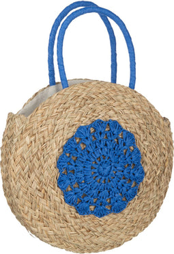 J-Line strandtas Rond Bloem - zeegras - naturel/blauw