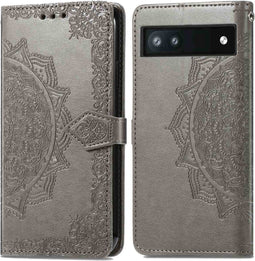 imoshion Hoesje Geschikt voor Google Pixel 6a Hoesje Met Pasjeshouder - imoshion Mandala Bookcase - Grijs