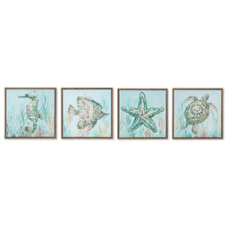 Schilderij Home ESPRIT Blauw Wit Mediterrane 30 x 3,5 x 30 cm (4 Stuks)