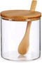 Suikerkom / suikerpotje glas met bamboe houten lepel en deksel 520 ML