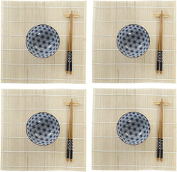16-delige sushi serveer set aardewerk voor 4 personen blauw/wit - Sushi servies