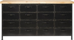 16 Ladekast Zwart - Dressoir Metaal & Hout - Rootsmann
