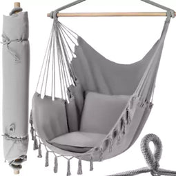 Hangstoel - grijs - Nu met 2 gratis kussens! - Geschikt voor binnen & buiten - Hang stoel - hangmat - 130 x 100 x 90 cm - Max 150KG