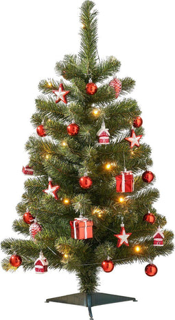Black Box Trees Joy - Kunstkerstboom met 26 Ornamenten en 30 LED Lampjes - H90 x Ø50 cm - Groen Rood