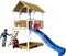 AXI Pumba Speeltoestel in Bruin/Wit - Speeltoren met Zandbak en Blauwe Glijbaan - FSC hout - Speelhuis op palen voor de tuin
