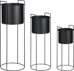 Mica Decorations Favani - Bloempot op Standaard - Set van 3 - H80 x Ø28 cm - Zwart