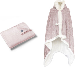 Linnick Flanel Fleece Deken + Hoodie met Capuchon Croco - light pink - 140x200cm - 130x180cm - Plaid