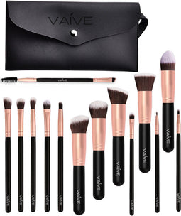 VAIVE Make Up Kwasten Set - 15-delige set - Vegan - Synthetisch haar - Zwart Rosé goud