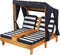 KidKraft Tweepersoons chaise longue - Met bekerhouders - Honingkleur met blauwe en witte strepen