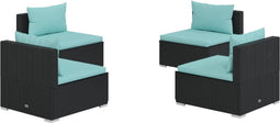 vidaXL - 4-delige - Loungeset - met - kussens - poly - rattan - zwart