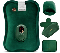 Vulpes Goods® - Elektrische Kruik - Digitaal Display 68 °C - Groen Flanel (4-delige set)
