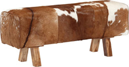vidaXL - Bankje - 110x30x45 - cm - echt - geitenleer - bruin - en - wit