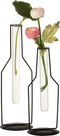 J-Line vaas 1 Tube Fles - metaal/glas - zwart -large - 33.00 cm hoog
