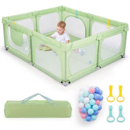 Coast Grote Babybox - 189 x 158 x 68 cm - Inclusief 50 Ballen en 4 Handringen - Groen (0-3 Jaar)