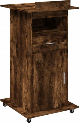 vidaXL - Lessenaar - met - wielen - en - lade - 55x55x107 - cm - hout - gerookt - eiken