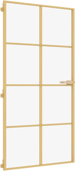 vidaXL - Binnendeur - smal - 102,5x201,5 - cm - gehard - glas - en - aluminium - goud