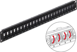 19'' Patch Panel 1U met draaibare poorten voor 24 Keystone modules / zwart