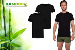 Bamboo - T Shirt Heren - Ronde Hals - Extra Lang - Anti Zweet - Zwart (2 stuks)