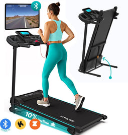 FITAGE Loopband - Wandelband 12km/u - Bluetooth & Tablethouder - 3 Hellingniveaus - Inklapbaar